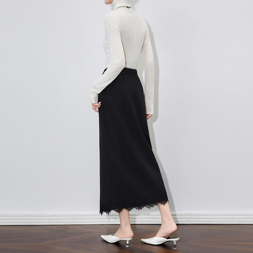 「高货wl」全新升级【铂金会员257/天猫349/差价92】(20741)洛诗琳优雅蕾丝花边拼接半身裙2025秋季侧开叉显瘦直筒裙 商品图2