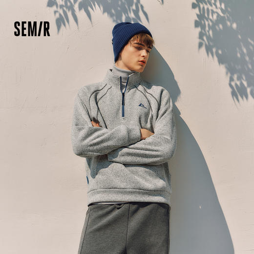 森马卫衣男冬季花纱半开襟立领上衣2025新款运动风撞色印花套头衫 商品图1