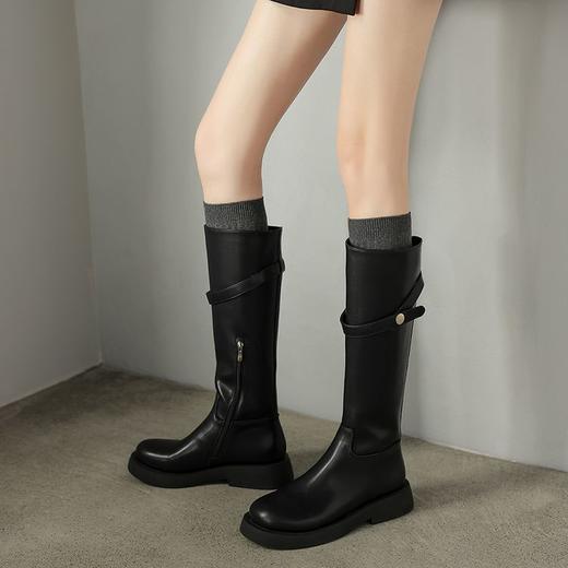 【预售7天】粗跟圆头厚底骑士靴女秋冬新款直筒靴英伦风皮带扣长靴不过膝MX&mx88732 商品图3