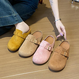 【舒适鞋服丨MZT 柔绒搭扣穆勒鞋 】精选绒面，触感细腻，上脚舒适不磨脚，扣饰简约个性，适合多种风格穿搭，2CM增高不易挑脚型，全包/半拖两款任选