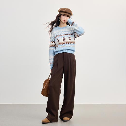【周末秒杀】熙世界费尔岛系列提花毛衣女秋冬宽松休闲套头长袖针织衫2025新款 商品图3