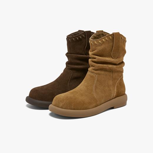 【云粉节】 BF楼百思图2025冬季新款美拉德西部堆堆靴女显瘦真皮短靴D3780DZ5吊牌价899，现价399 商品图0
