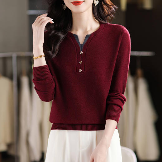 CC 1234上衣V领假两件针织打底衫毛衣 商品图3