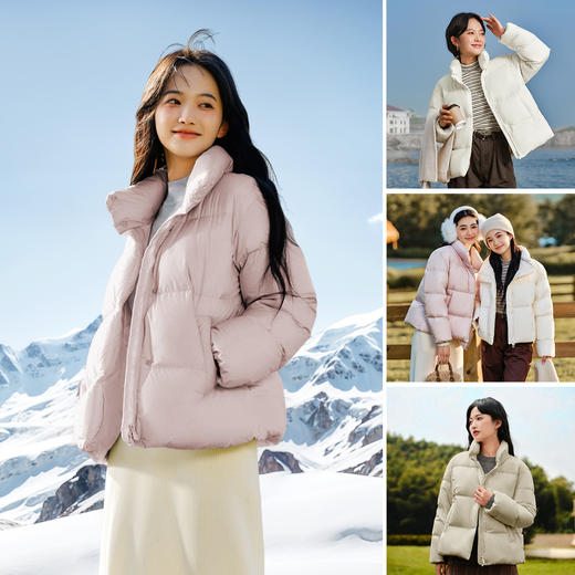 森马羽绒服女三防纯色立领宽松简约冬季新款百搭鹅绒外套保暖 商品图2