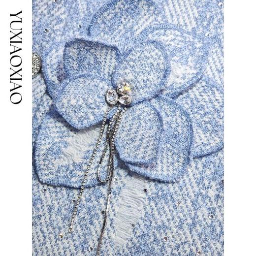 余潇潇【静谧宣言】100绵羊毛拼接手工立体花朵圆领上衣&长半裙套装 商品图2