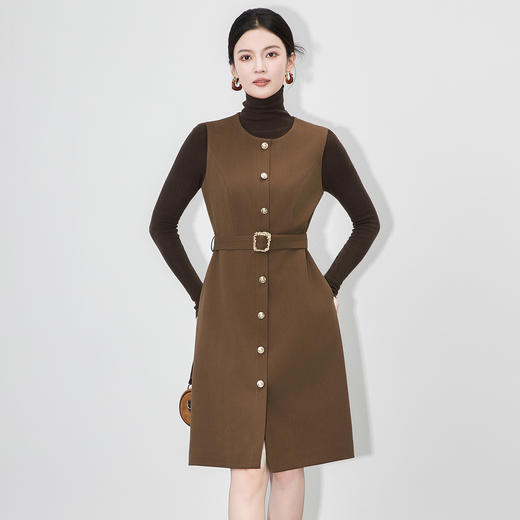 「高货wl」全新升级【铂金会员395/天猫529/差价134】(20940)洛诗琳轻奢简约通勤无袖连衣裙2025秋季收腰系带背心A字裙 商品图0