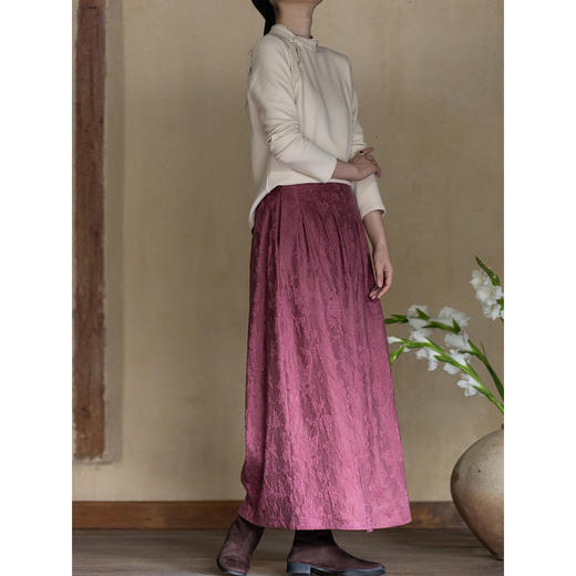 牧衣游原创 芍药提花半裙秋新款柔软轻盈宽松百搭A字半身裙 蜜尔 商品图2