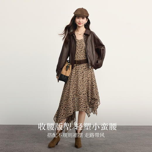 【10/1新品】熙世界轻熟风性感豹纹吊带连衣裙女2025年秋季新款复古不规则裙子 商品图4