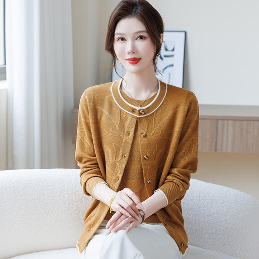 D5—2551秋装薄款开衫外套时尚短袖针织两件套中老年女春秋长袖上衣服 商品图0