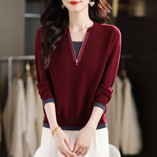 CC 1233时尚漂亮上衣针织衫假两件半拉链 商品图1