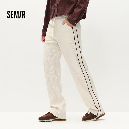 森马休闲裤女肌理雪尼尔撞色长裤显腿长冬遮肉显瘦宽松阔腿裤复古 商品图1