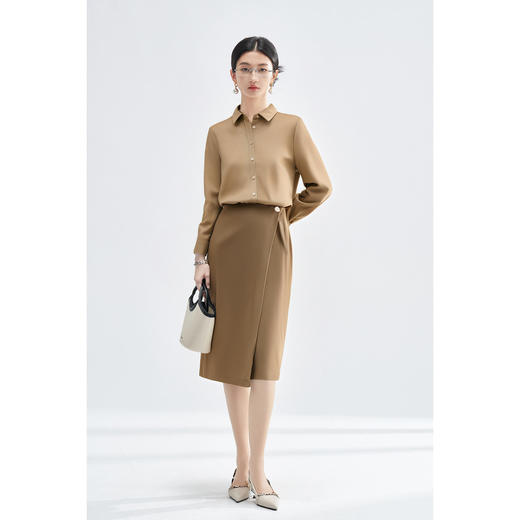 剩L/XL/XXL 【简约含羊毛衬衫通勤直筒裙两件套】减龄洋气秋装套装女高级感 商品图4