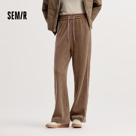 森马休闲裤女撞色宽松长裤显腿长百搭潮流冬雪尼尔阔腿裤垂感时尚 商品图1