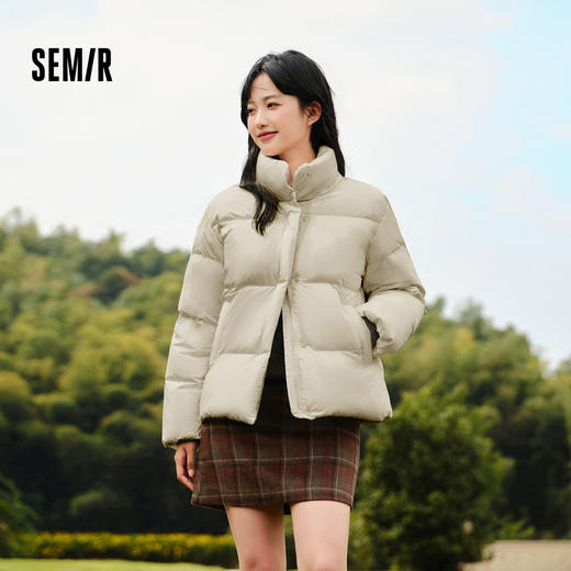 森马羽绒服女三防纯色立领宽松简约冬季新款百搭鹅绒外套保暖 商品图1