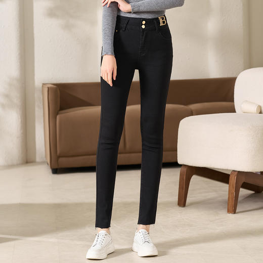 经典黑色牛仔裤高弹舒适百搭铅笔裤小脚长裤女1580 商品图1