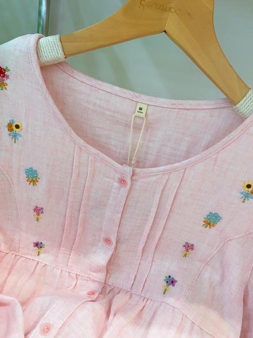 松植屋【静晓】女士圆领长袖长裤套装女款双层纱小花刺绣睡衣家居服 商品图2