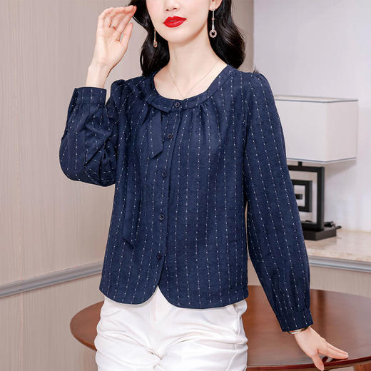 KQL A83N3190时尚圆领长袖衬衫洋气木耳边宽松显瘦上衣 商品图1