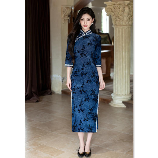 SKY 3125110新中式改良旗袍植绒修身显瘦复古民国风 商品图3