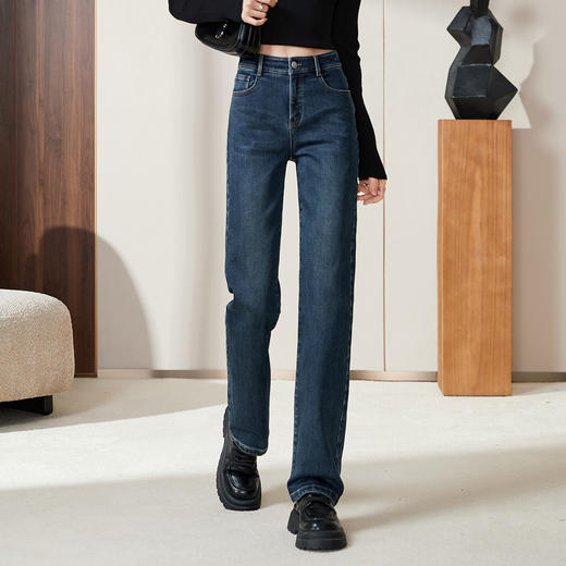 【薄绒牛仔-直筒长裤】逸阳秋冬新款弹力舒适磨毛款牛仔长裤4080 商品图8