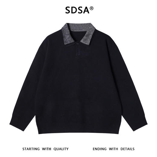 256031SDSA秋冬新款痞帅男装慵懒风撞色拼接polo领假两件毛衣百搭针织衫 商品图1