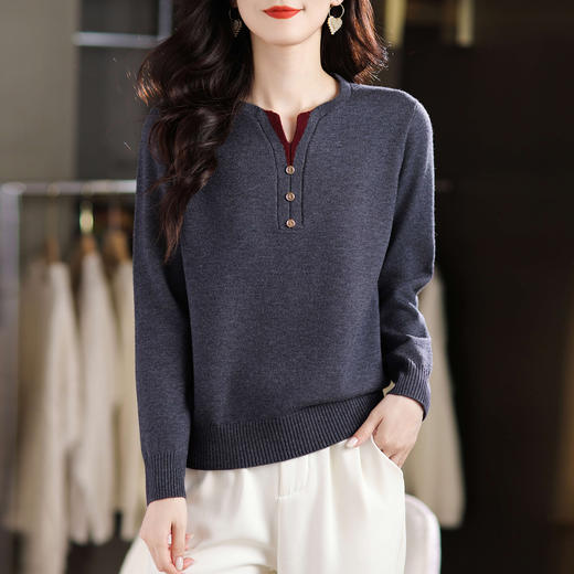 CC 1234上衣V领假两件针织打底衫毛衣 商品图2