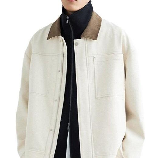 现货春季新款拼接翻领棉斜纹廓形工装夹克男宽松休闲外套 商品图4