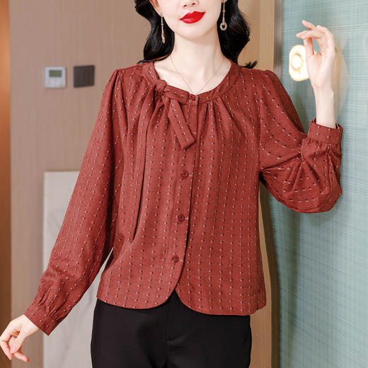 KQL A83N3190时尚圆领长袖衬衫洋气木耳边宽松显瘦上衣 商品图2