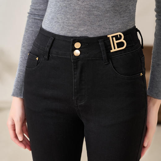 经典黑色牛仔裤高弹舒适百搭铅笔裤小脚长裤女1580 商品图4