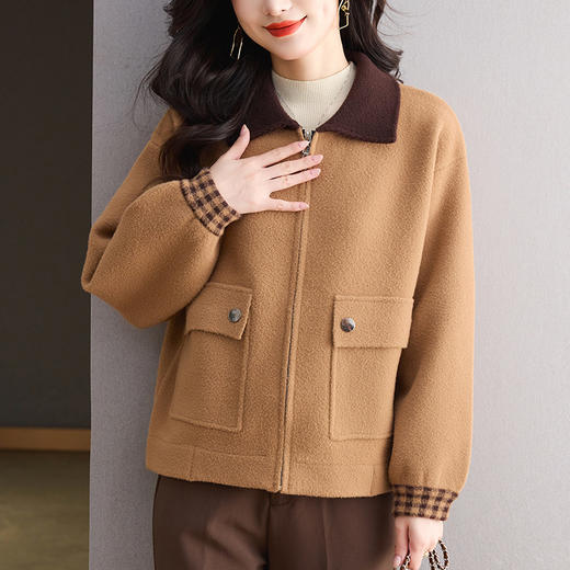 10-6737高级感洋气撞色外套时尚大码女装2025年新款春秋气质翻领毛呢开衫 商品图1