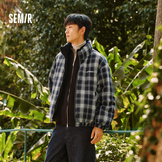 森马羽绒服男冬装80绒子双面穿外套2025新款复古格纹学院立领上衣 商品图1