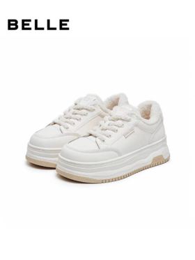 BF楼百丽厚底高帮小白鞋女2025冬季新款加绒休闲运动鞋子E6R1DDM5