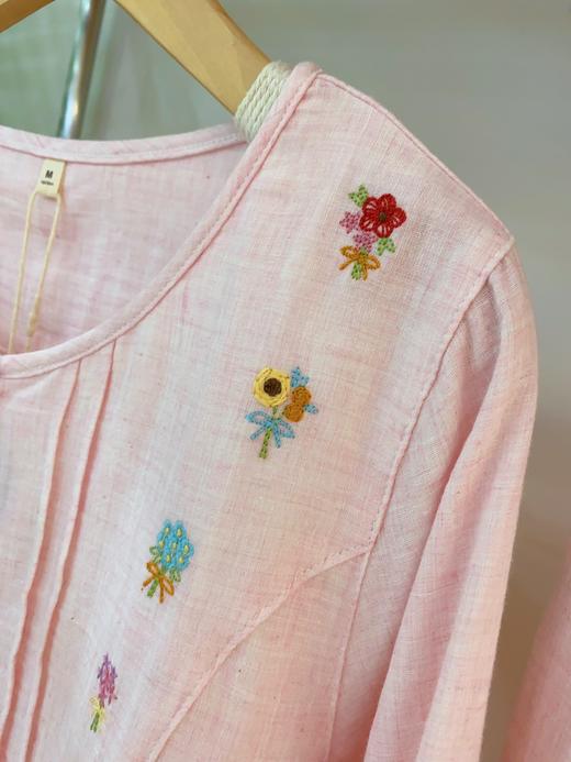 松植屋【静晓】女士圆领长袖长裤套装女款双层纱小花刺绣睡衣家居服 商品图3