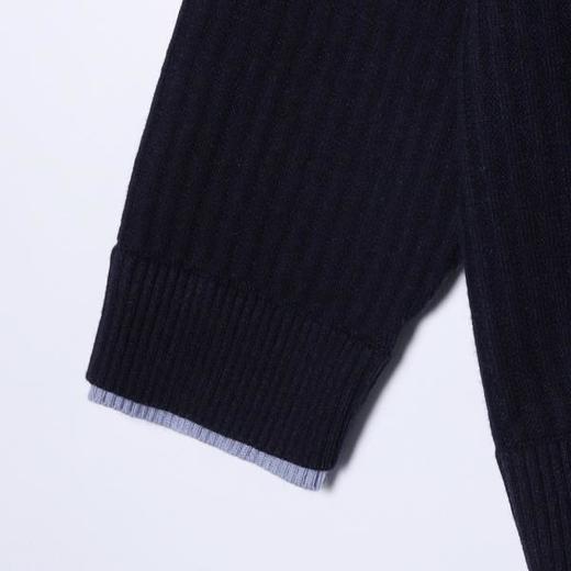 259059SDSA秋冬新款痞帅男装慵懒风竖纹纽扣圆领假两件开衫针织毛衣百搭 商品图4