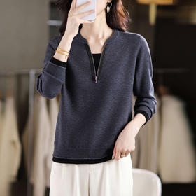 CC 1233时尚漂亮上衣针织衫假两件半拉链