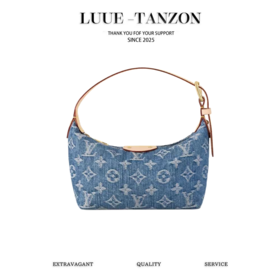 驴家HillPochette时尚潮流*印花丹宁牛仔布饭盒包手提单肩包常规女款蓝色（HH）