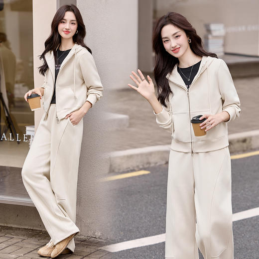 ZYRH2095休闲运动连帽卫衣套装女早秋显瘦开衫2025春季新款阔腿裤子两件套 商品图1