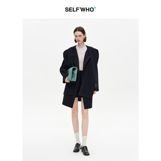 SELFWHO绵羊毛可拆卸连帽双面呢外套女25冬新款斗篷披肩毛呢大衣 商品图2