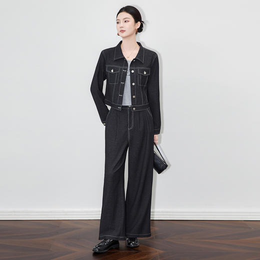 「高货wl」全新升级【铂金会员404/天猫539/差价135】(99312)洛诗琳2025秋季时髦牛仔短外套字母背心阔腿长裤三件套 商品图0