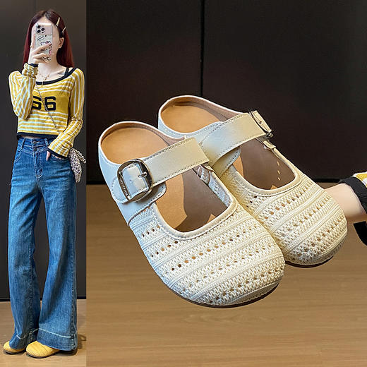 【特妮娜 小香风飞织勃肯鞋】珍珠链条装饰 复刻香NAI儿高级感 轻松穿出小香风氛围感 鞋面镂空网眼设计 吸湿速干内里 夏日告别黏腻感 L# 商品图2