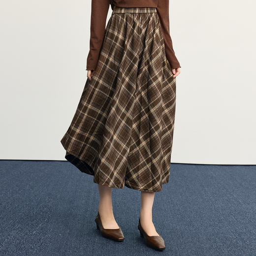 【10/1新品】熙世界美拉德复古格纹半身裙女秋2025新款高腰显瘦不规则a字裙子 商品图2