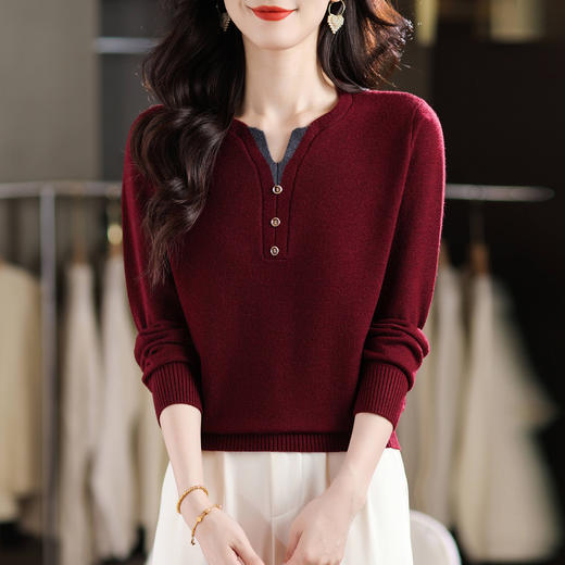 CC 1234上衣V领假两件针织打底衫毛衣 商品图1