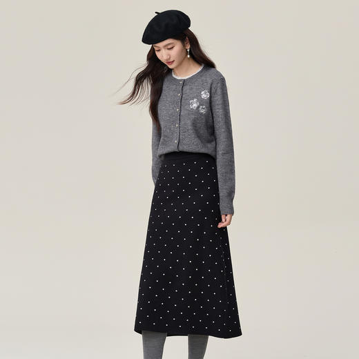 【10/1新品】熙世界法式提花波点针织半身裙女2025秋冬新款高腰显瘦直筒中长裙 商品图4