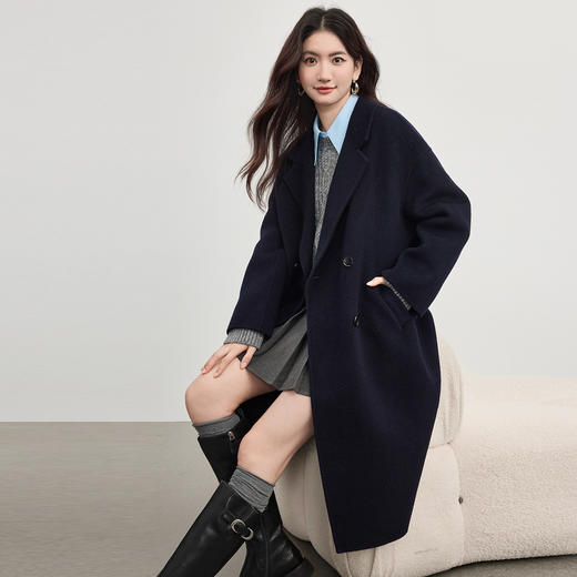 【10/1新品】熙世界【雪域高原100绵羊毛】双面呢大衣女秋冬高级长款毛呢外套 商品图4