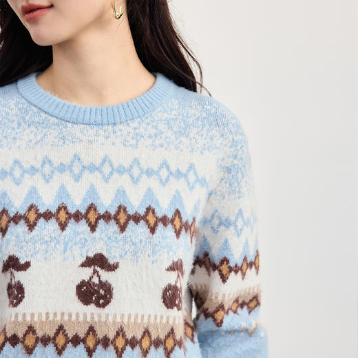 【周末秒杀】熙世界费尔岛系列提花毛衣女秋冬宽松休闲套头长袖针织衫2025新款 商品图4