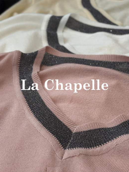 专柜实拍【绵羊毛/高质感】拉夏贝尔/La Chapelle设计感抽绳系带针织衫女秋季新款撞色V领长袖上衣 商品图7