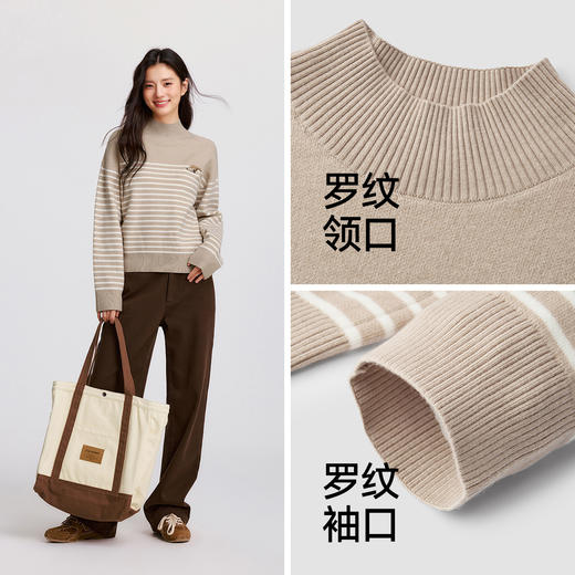 森柔|森马中国国家地理系列毛衣女冬季半高领刺绣条纹衫休闲毛衫 商品图2