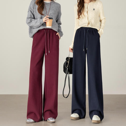 【年终特卖】熙世界【早八神裤】复古红色阔腿裤女士秋季休闲运动高腰直筒长裤 商品图3