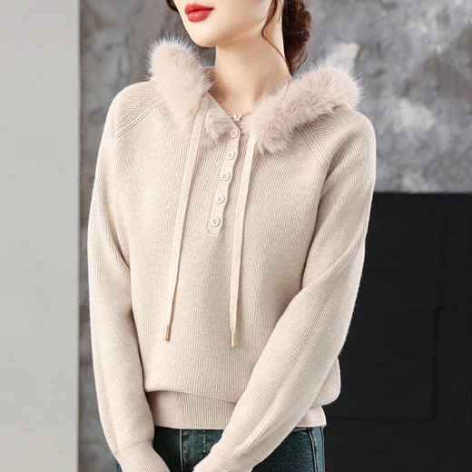 CC 25339针织连帽卫衣气质高级感宽松休闲帽衫洋气减龄 商品图3