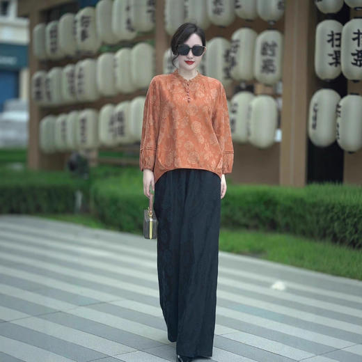 LX 30174新中式复古国风小衫中年妈妈气质宽松大码两件套 商品图4