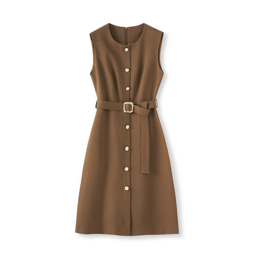 「高货wl」全新升级【铂金会员395/天猫529/差价134】(20940)洛诗琳轻奢简约通勤无袖连衣裙2025秋季收腰系带背心A字裙 商品图4